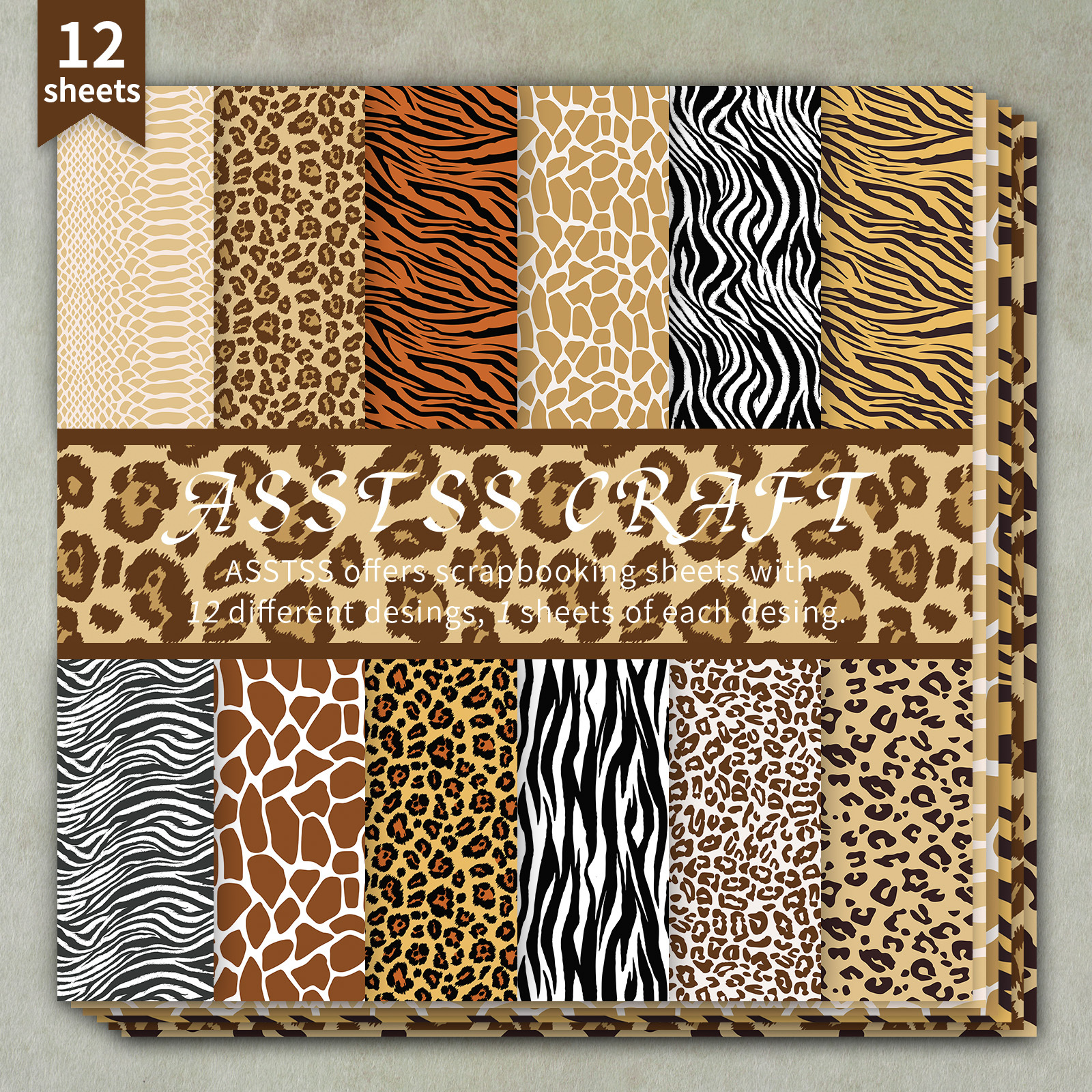 TEMU 12-sheet Asstss Heavyweight Scrapbooking Paper Pad Suitable For Journaling, Collage Art & Crafts - & Tripe Texture Cardstock With Backing Paper,