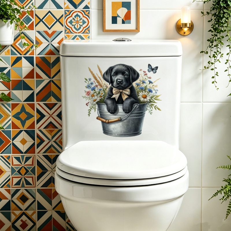 item picture 3pcs 2d flat toilet sticker   basket of flowers and butterflies pattern toilet sticker creative self   pvc material very suitable for decorating atmosphere   used for bathroom toilet