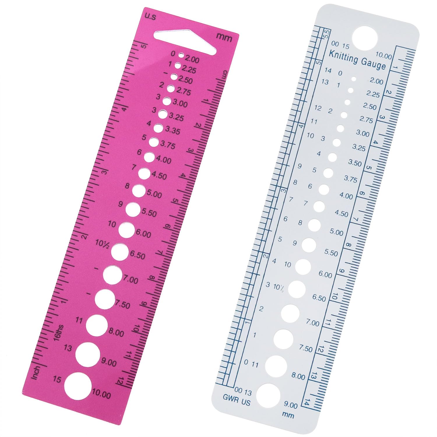 TEMU 2pcs Set, Acrylic Knitting Ruler With And Inch , Knitting Needle Size Measuring Tool For Sewing Measurements (2 Colors)