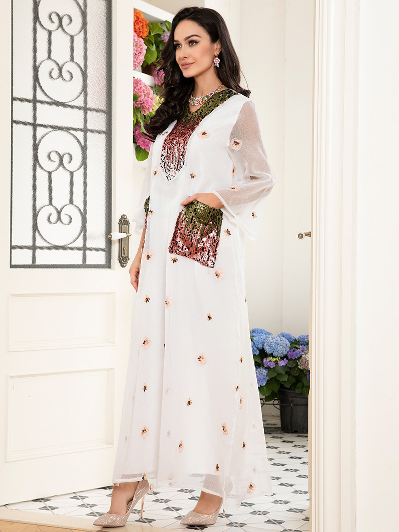 فستان ربيع وصيف 2025جديد نمط نمط رقبة بشكل سبعة