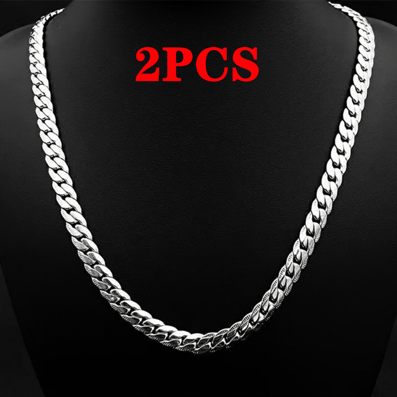 TEMU 2pcs Rsdfxctg 925 Sterling Silver Personality Minimalist Elegant Unisex Style 4mm Chain Versatile Daily Wear Jewelry, Everyday Jewelry, Unisex