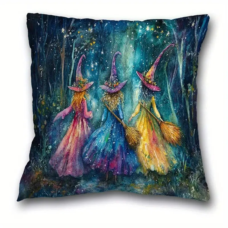 TEMU A Double-sided Printed Pillowcase Featuring A Bohemian Design With 3 , Brooms, And A Starry . It Has A Zipper Closure, Is Machine Washable, And