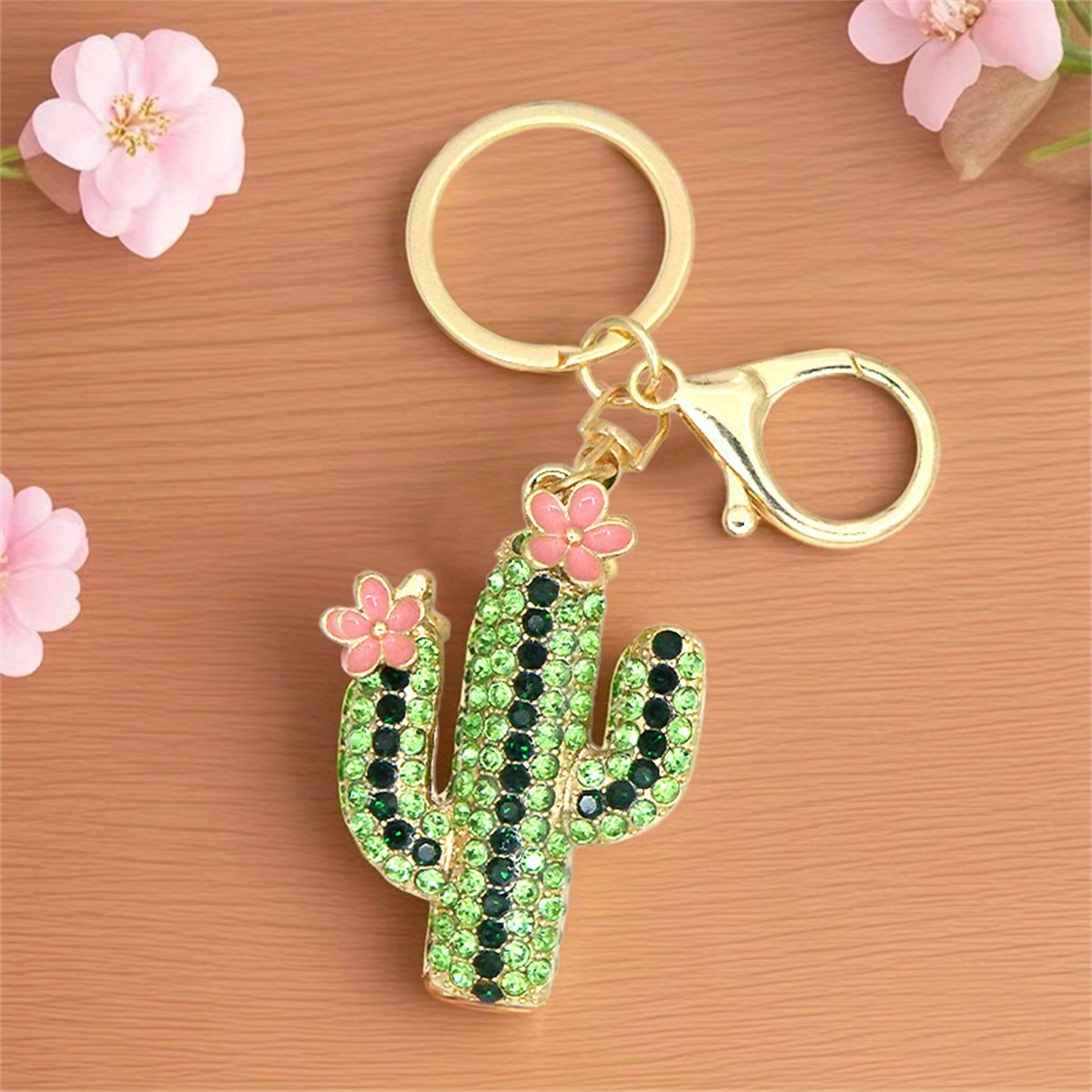cactus keychain sparkling rhinestones golden - Temu