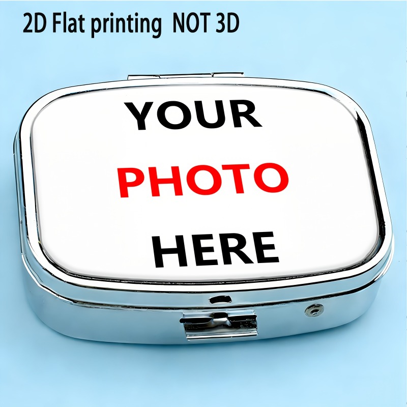 TEMU 1pc Customizable Photo/logo Printed Double-compartment Pill Box, Portable Travel Storage Case, Pocket-sized Vitamin And Tablet Organizer,