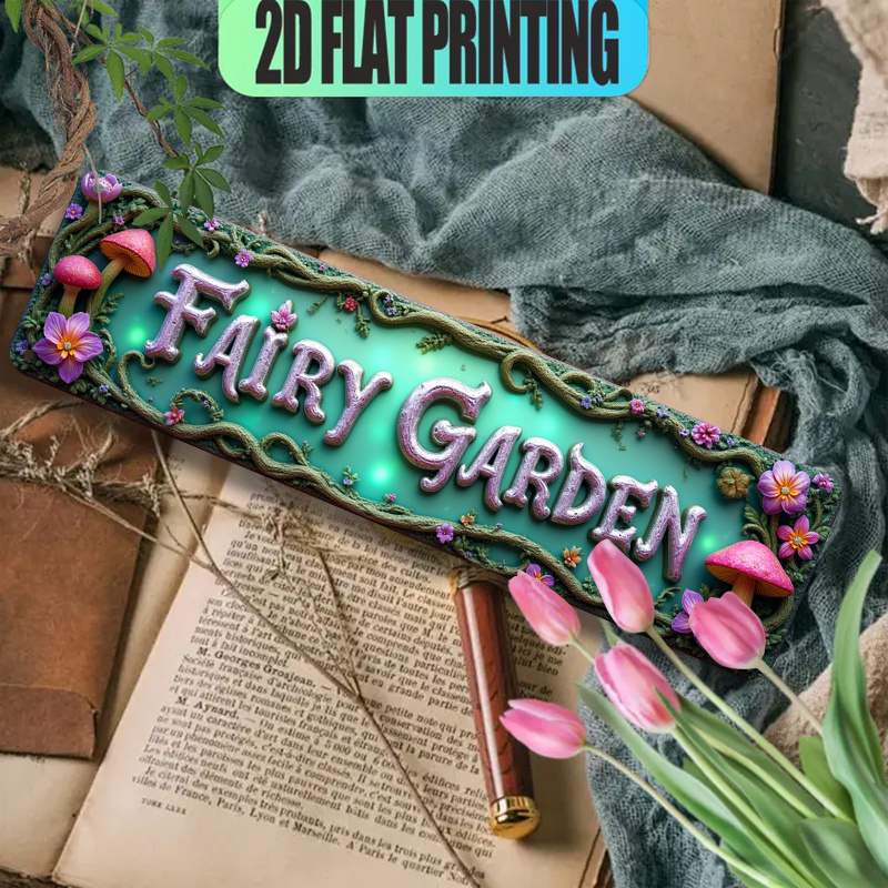 2d Flat, A Multi- Aluminum Sign Mushrooms Flowers Vines Letters Green Background2d Flat, A Multi- Aluminum Sign, 2d Flat