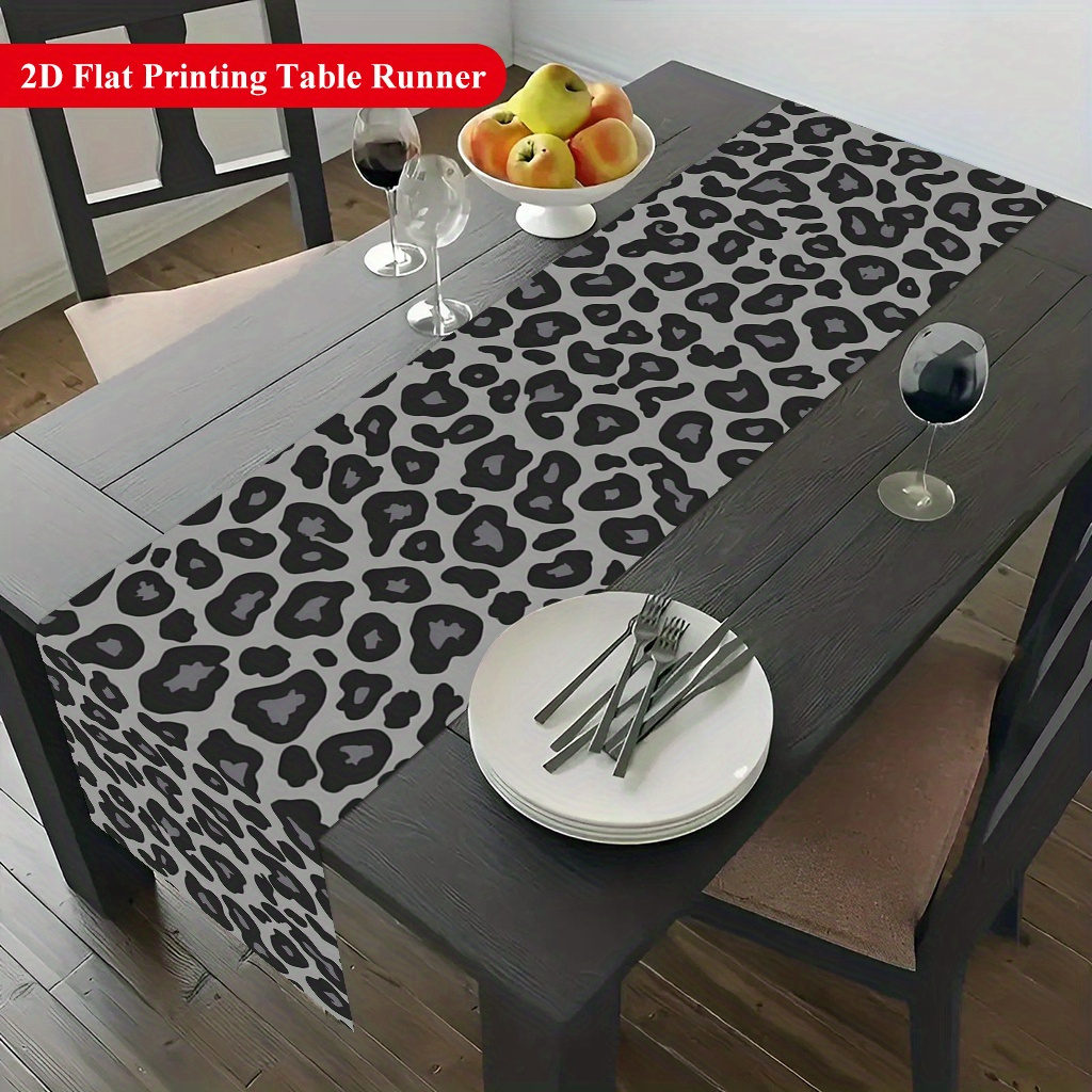 E-shop 2D Flacher Tischläufer ., Grauer Leopardenmuster Element Tiermuster Rechteckiger Polyester Tischläufer, Geeignet für Esstisch, Couchtisch,