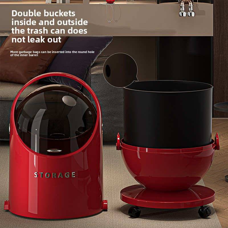 Modern Cylindrical Automatic Odor-Control Trash Can with Central Locking Lid & Wheel System - Heavy-Duty Plastic Mobile Bin with Ergonomic Handle, Space-Saving Design for Kitchen, Office, Living Room - Modern Red/Black/White/Gray/Black with Golden Lid - Durable & Hygienic Waste Disposal, Sleek Cylindrical Shape with Smooth Wheels for Easy Mobility, Odor-Reducing & Hygienic Storage Solution, Garbage Cans for Kitchen, Diaper Trash Can, Trash Can On Wheels,