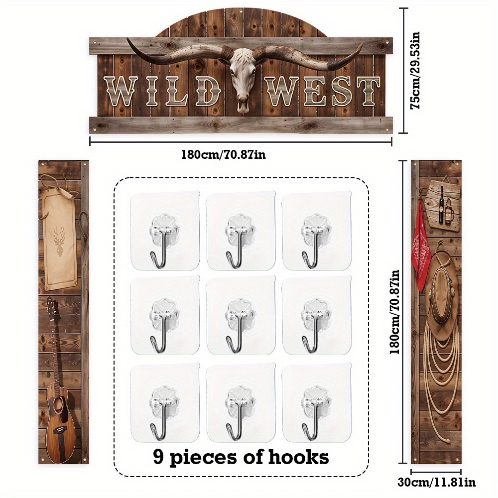 TEMU 3pcs Wild West Party Decorations Kit - Vibrant Hanging Banner In Vintage With Western Themed Design For Birthdays And Party Celebrations Home