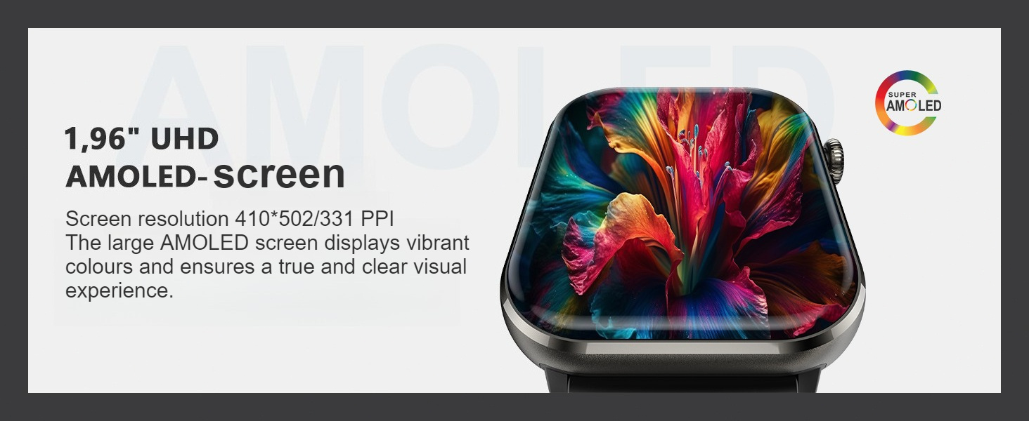 Montre Connectée Pliwier pour Hommes et Femmes, Écran AMOLED Toujours Allumé, Montre Fitness avec Fonction d'Appels Sans Fil, 100+ Modes Sportifs, Podomètre, Compatible Android iPhone, Disponible en Trois Couleurs