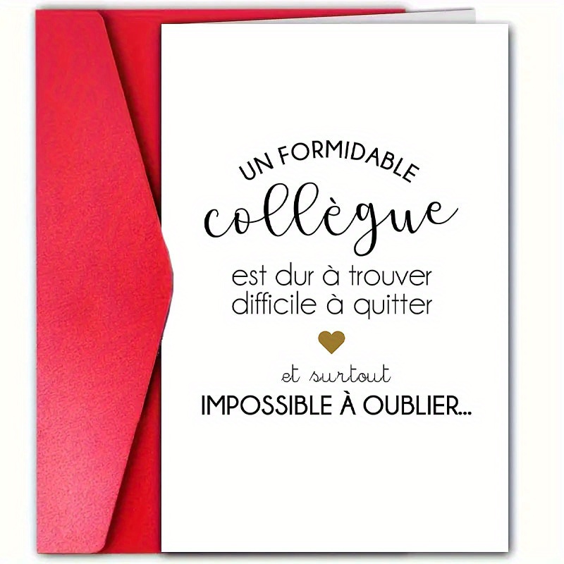 TEMU 1 Carte d' de style français avec enveloppe rouge - Design simple pour de travail, Cadeau de départ pour collègue, Souvenir de départ à pour