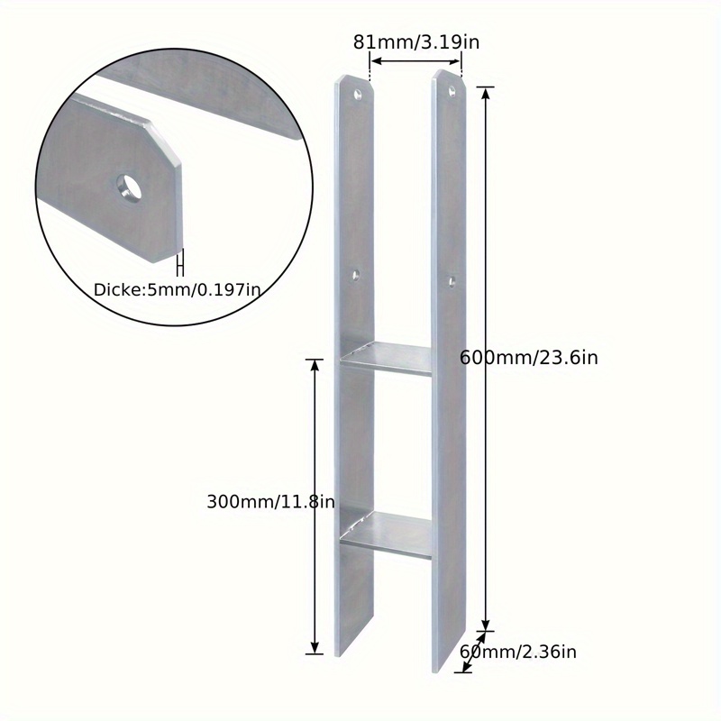 Image of 2pcs 80/90/100/121mm Thickness 5mm H-shaped Anchor Column Support Frame Carport Column Anchor Decking Bracket