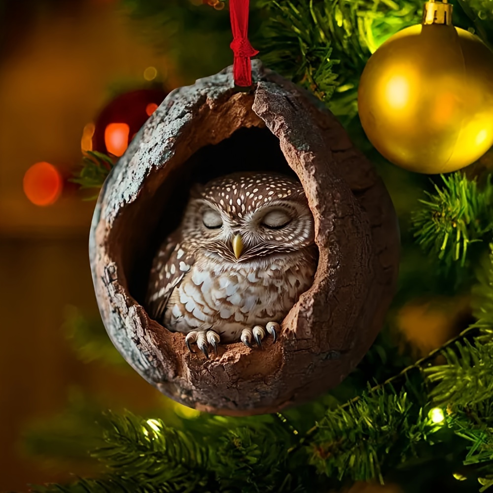 

Classic Acrylic Owl Christmas Ornament, Rustic 2d Owl Hanging Decoration, Featherless, No Power Required, For Home & Kitchen Decor, Accessory