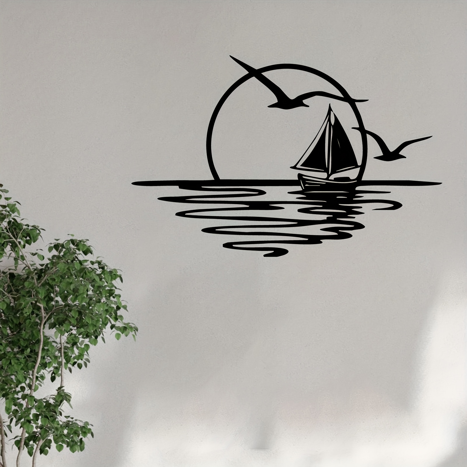 TEMU 2d Flat, 1pc 2d Flat Wall Sculptures Of Metal Wall Art Featuring A Sailboat And Seagull, A Sculpture Mural, Perfect As A Gift For New Year Or