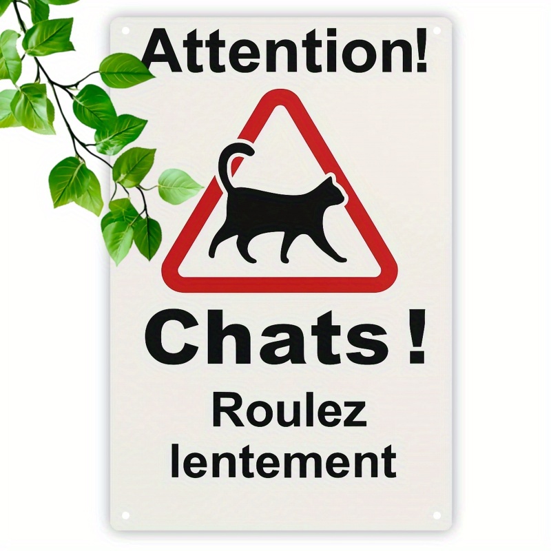 TEMU 2D Plat - 1pc Panneau Métallique de Défense 2D Plat Chat Français | Art Mural en Fer 20x30cm avec & Triangle Rouge, Facile à Installer pour