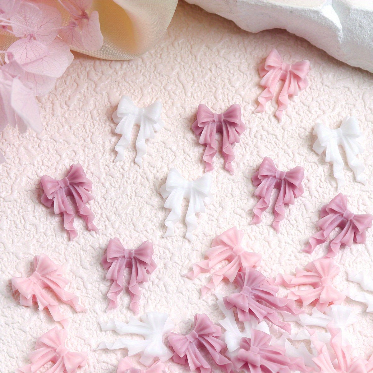 30pcs 3d Ribbon Bow & Resin Nail Charms - 3 Colors (/translucent/) - Unscented Diy Manicure Suitable For Women's Nail Decoration, Nail Jewelry For /gel/polymer Nails