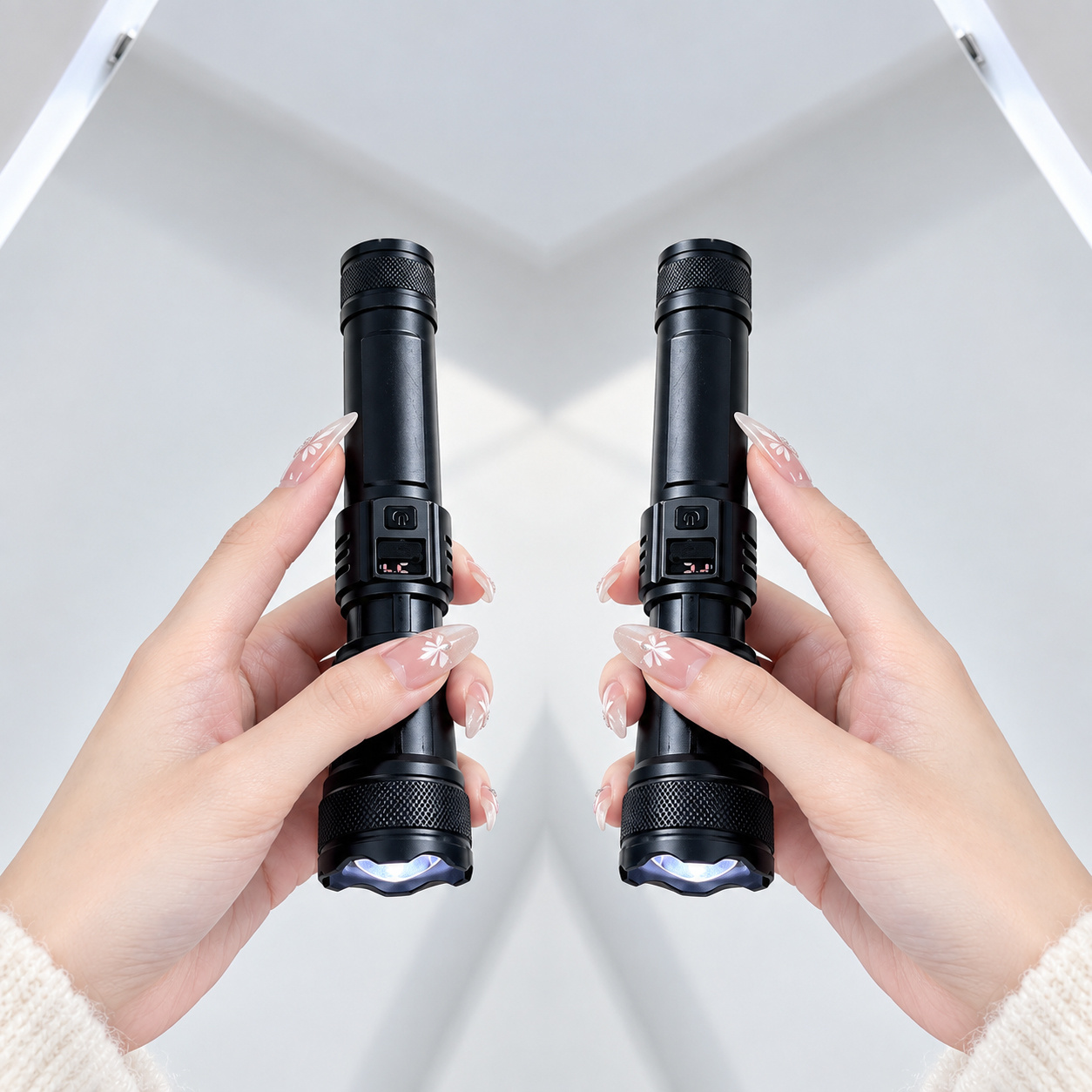 TEMU 2pcs High-brightness Flashlight, Usb-rechargeable Work Light, Portable Dimmable Torch, 3 Lighting - Perfect For Night Hiking, Patrols, Emergency