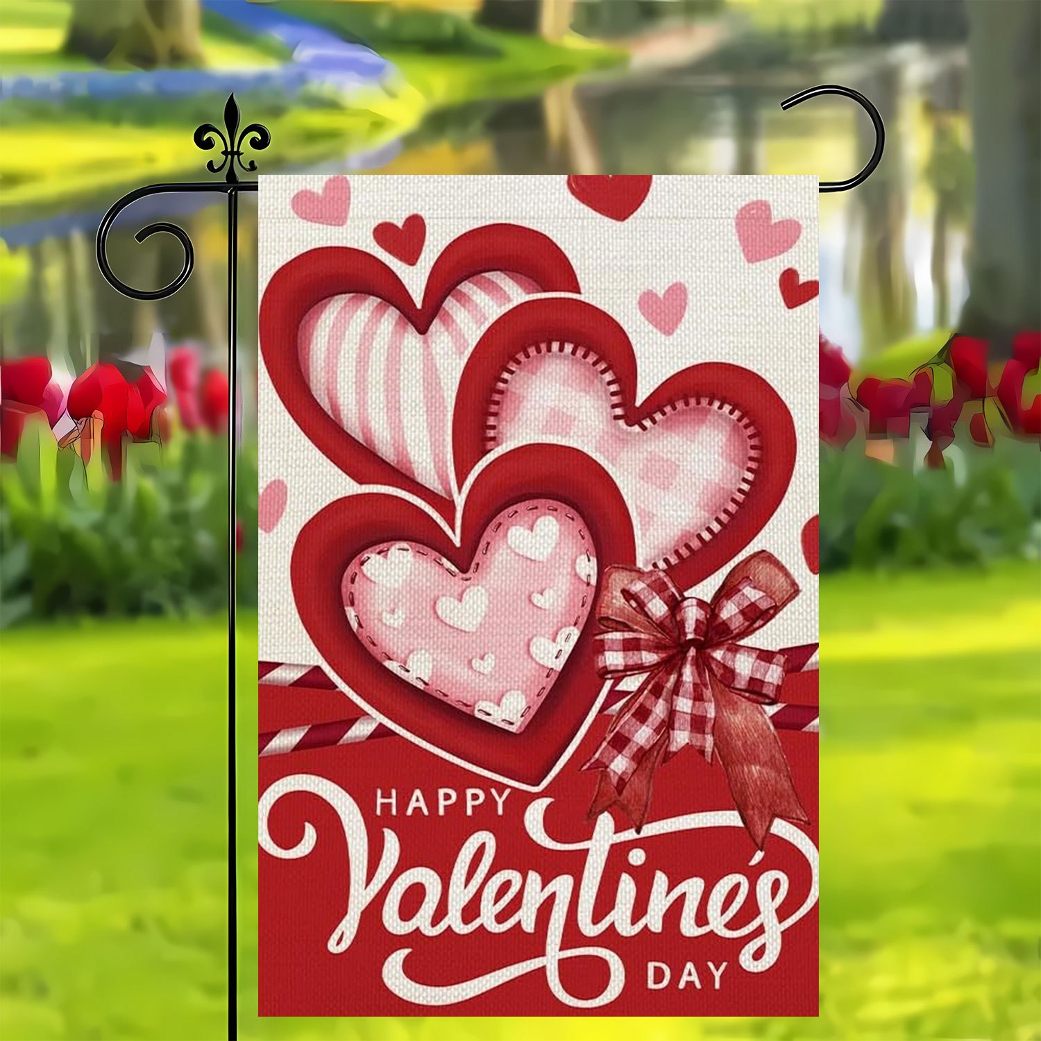 

1pc Linen Valentine's Day Garden Flag - Double-sided, & Washable, Outdoor Decor For Lawn & Yard, No Pole Included, Holiday Decoration