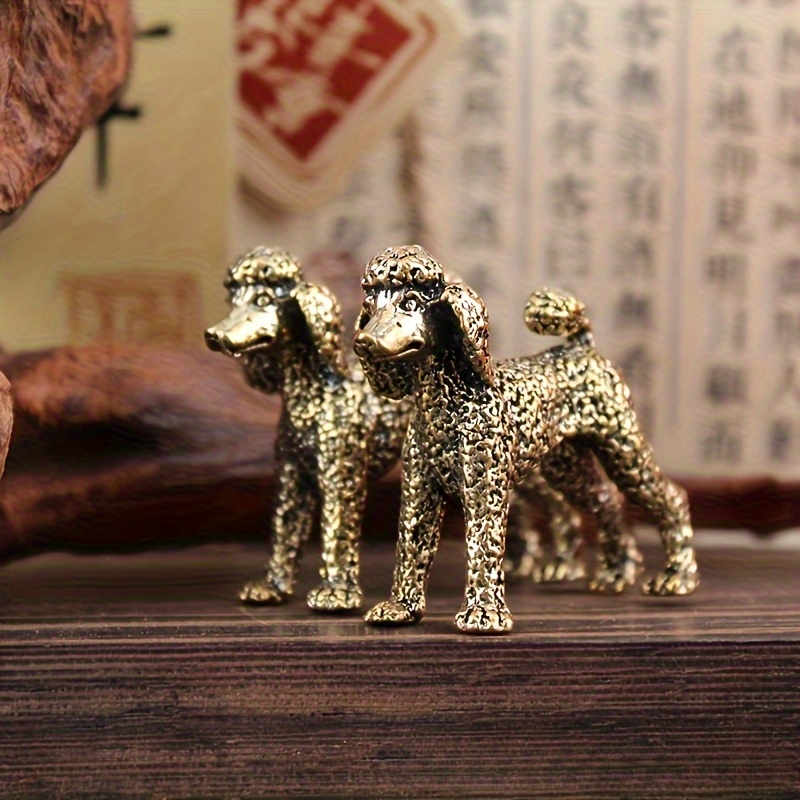 TEMU 2pcs Vintage Brass Poodle Figurines - Curly-haired Dog Decor With Intricate Detailing, & Office Desk Decor, Christmas Gift For Pet Lovers (no