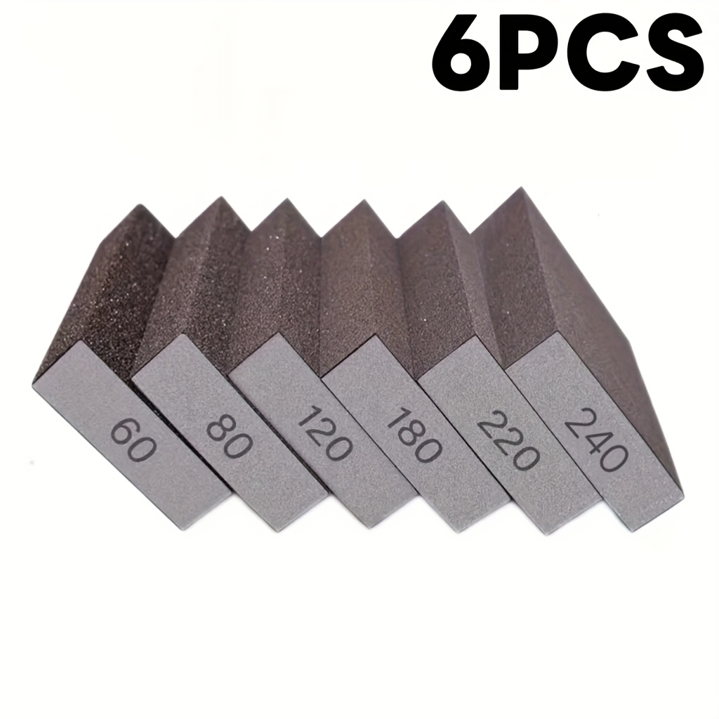Image of 6pcs Set 60-240 Grit Sanding Pads | Reusable Sponge, Suitable For Metal, Wood, Paint, Plastic, Walls, Kitchen Utensils, Industrial Hardware Rust Removal - Dry/wet Polishing, Grinding Tools