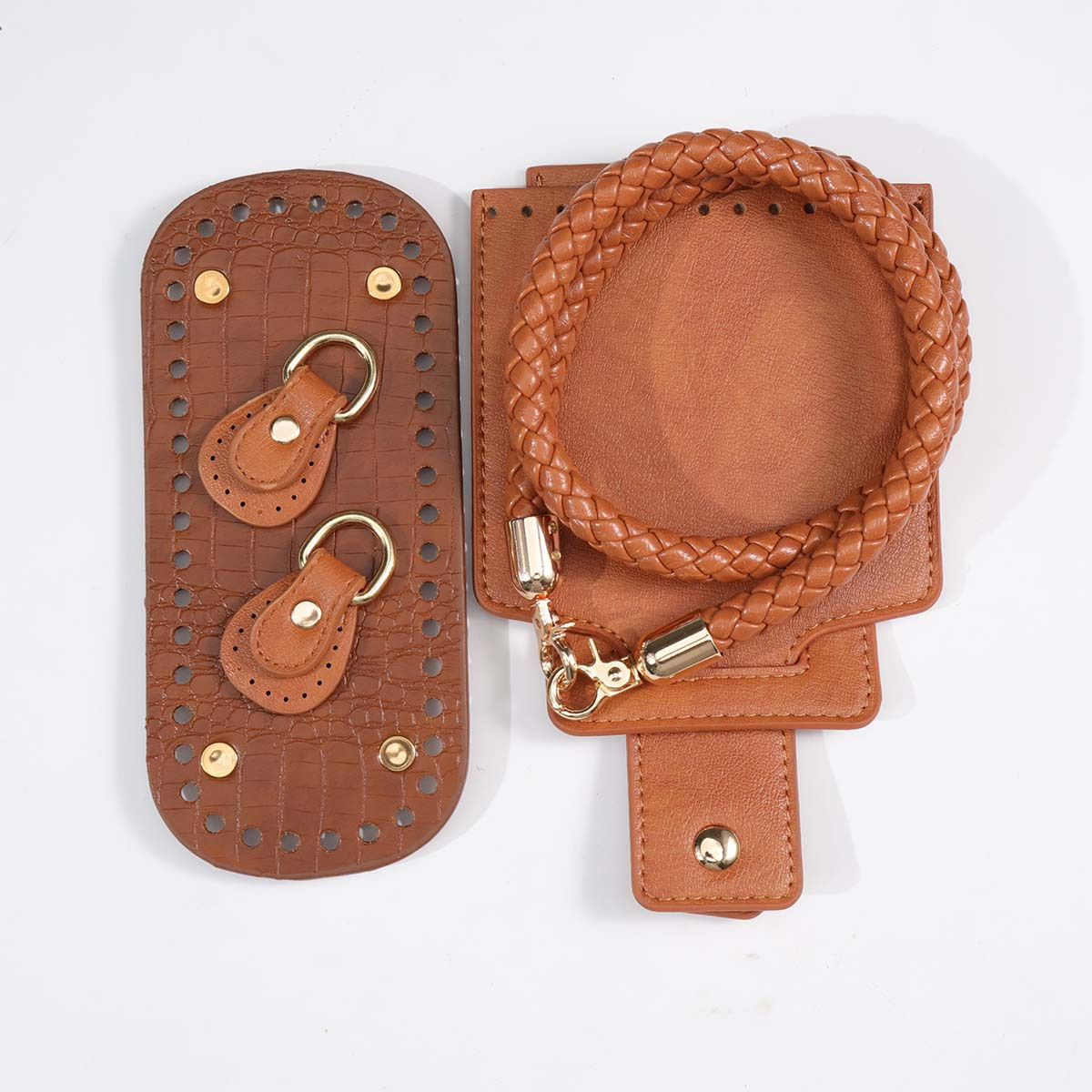TEMU Set da 5 pezzi, Accessori completi per borsa intrecciata a , Base in PU coccodrillo + con a pressione + Tracolla intrecciata + Ferramenta con