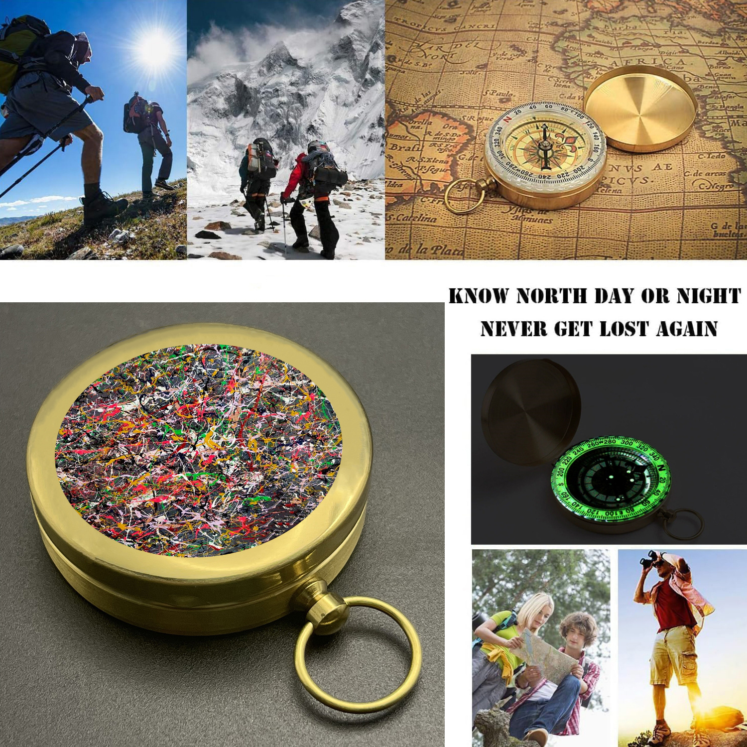 Portable Copper Pocket Compass with Famous Paintings Design