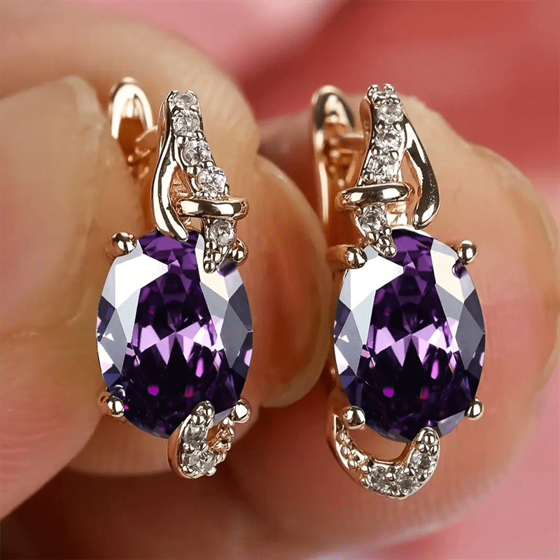 Image of 2pcs Golden Color Teardrop Cut Stone Drop Earrings For Women Clip Earrings Wedding Jewelry