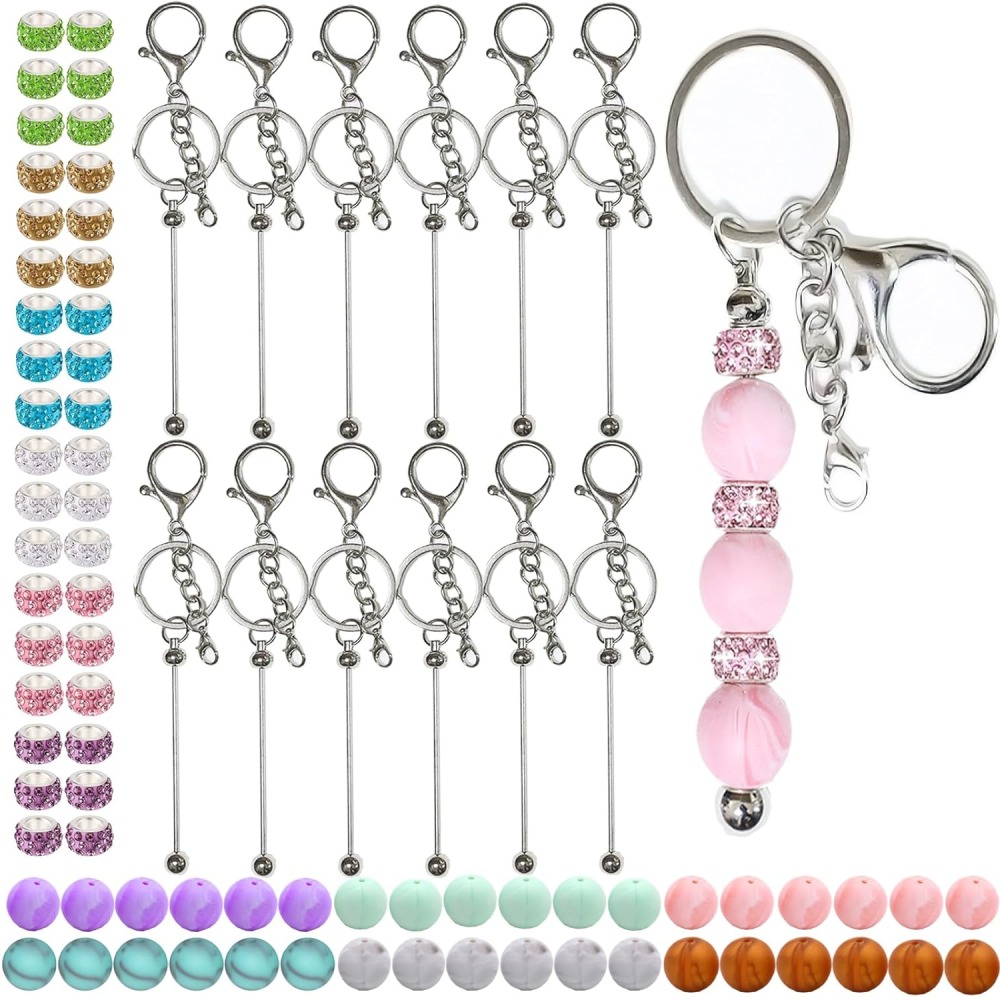 84pcs Beadable Keychains Set | Includes 12 Beadable Keychain Blanks, 36 Beads, And 36 Spacer Beads For Keychain Charms, Bracelets, Necklaces Craft