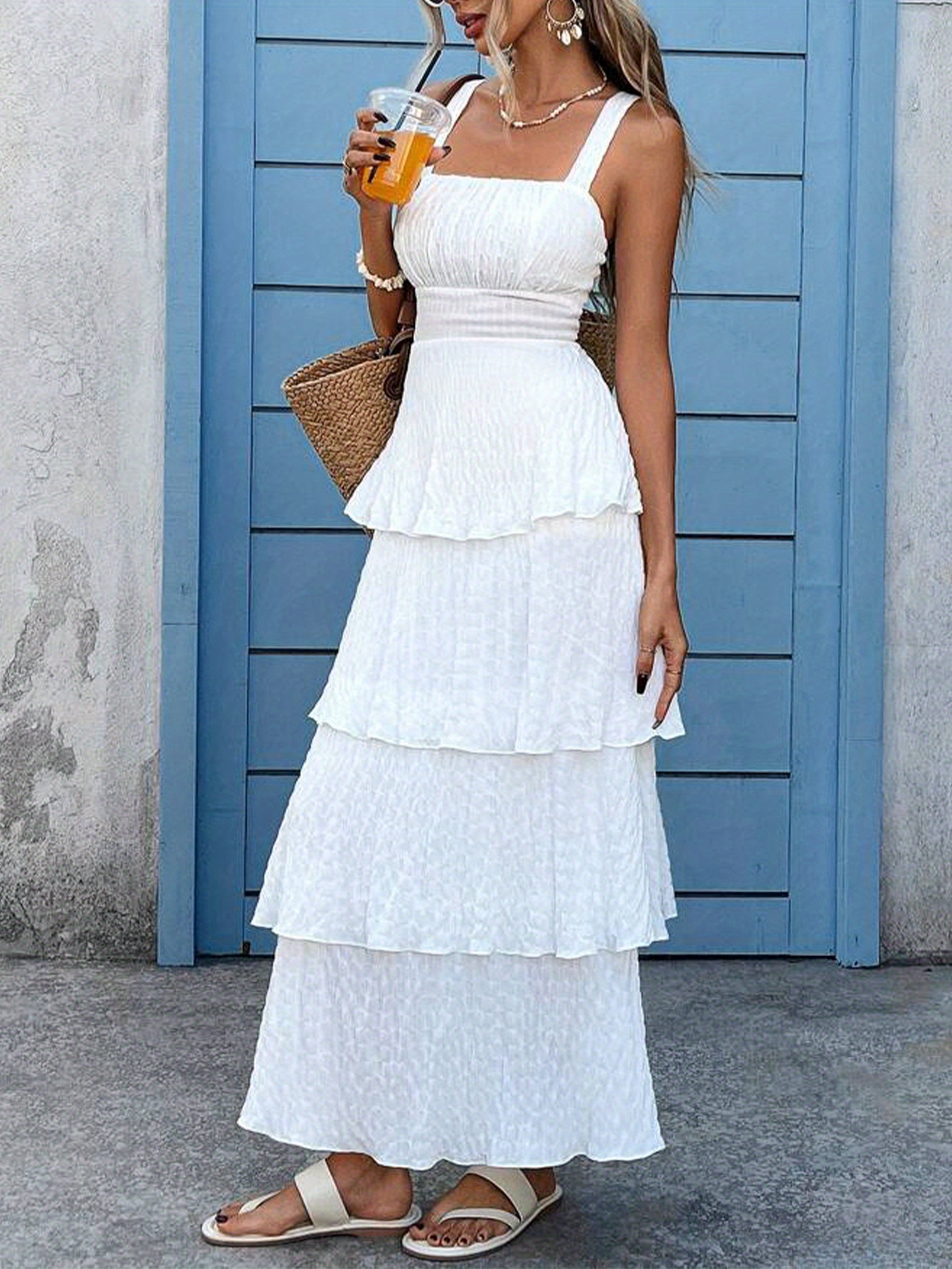 womens elegant white tiered ruffle maxi dress strapless - Temu Bahrain