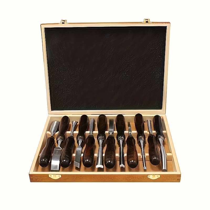 12pcs Chrome Vanadium Steel Professional Wood Carving Tools Set with Exquisite Wooden Box, Black Walnut Wood Handle, Including Scraping Knife, Carving Chisels, Turning Tools, for Woodworking, Carving And (Durable Material)