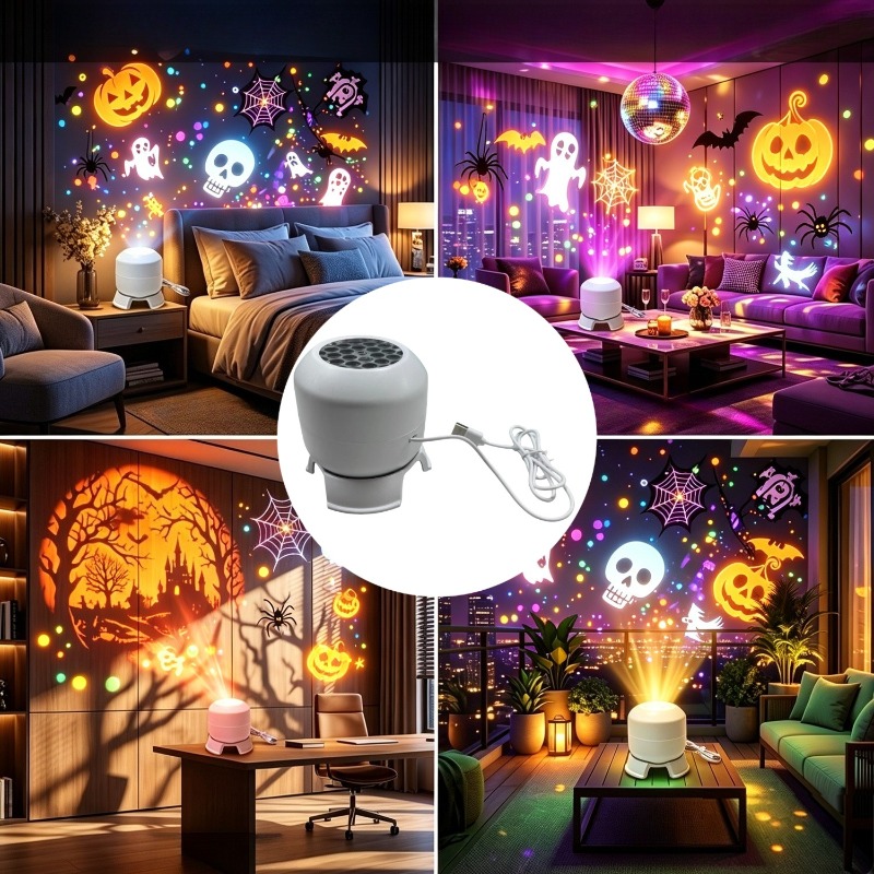 TEMU Projecteur à lumière à motif d'Halloween, alimenté par USB pour plus de commodité, rotation à . Convient pour les décorations de fêtes