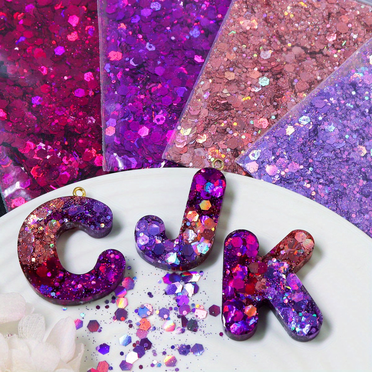 

Holographic Resin Glitter Chunky Sequins Mix Kit, 4 Bags - Ideal For Diy Crafts, Alphabet Keychain Filler, Jewelry Casting Supplies