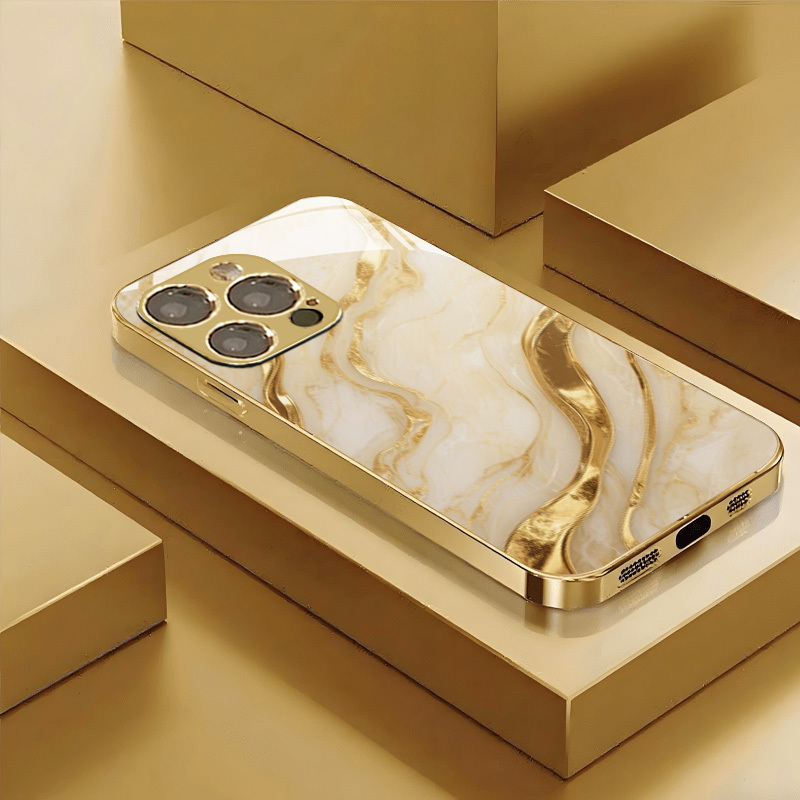 TEMU Phone Case - A Case With A Platinum Stone Pattern Glass, Suitable For Iphone 11 Through 17, Stylish And Versatile For Men And Women