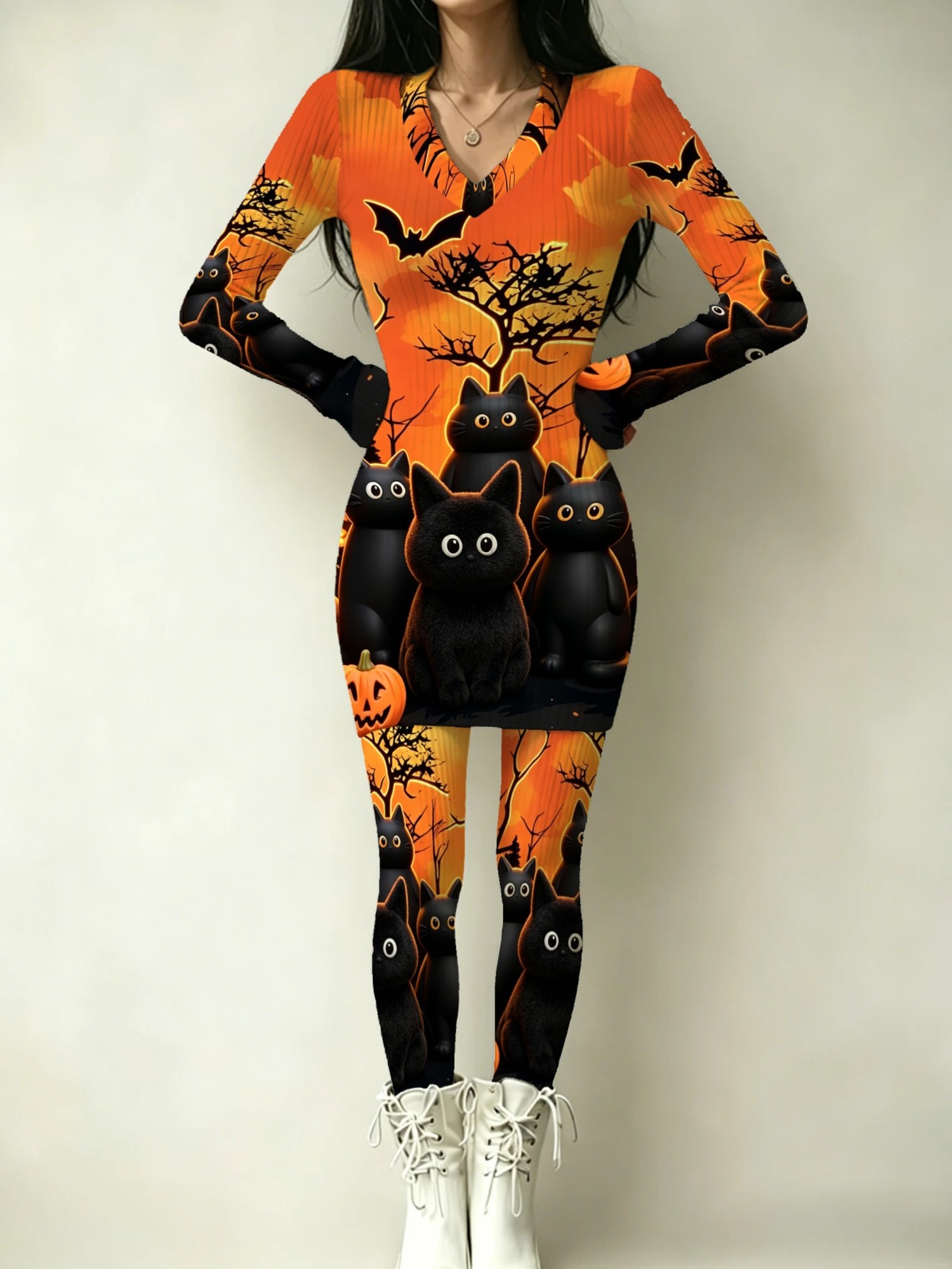 womens dress set halloween black cats   bats print dress set festive   wear