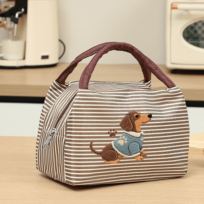 TEMU Sac à rayures avec rayures multicolores et imprimés de chiot de dessin animé , un sac de transport, un sac portable pour de printemps, une