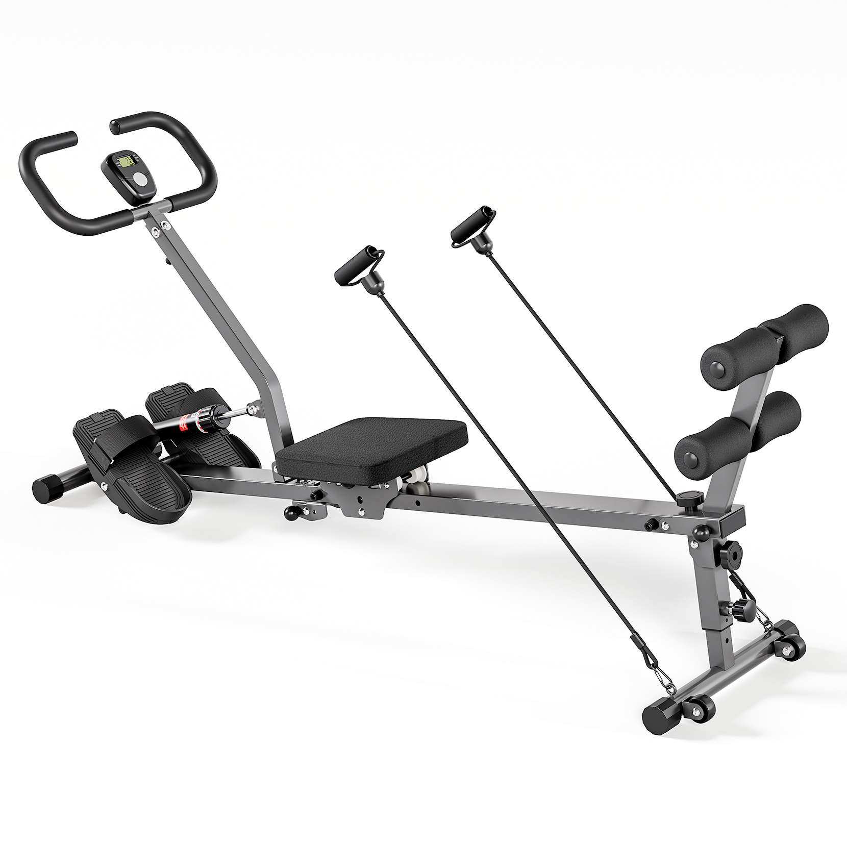 Foldable Rowing Machine For Home Hydraulic Rowing Machine With 12-level Resistance - Multi Functional Row Machine Equipped With Caster And Backrest, Without Battery