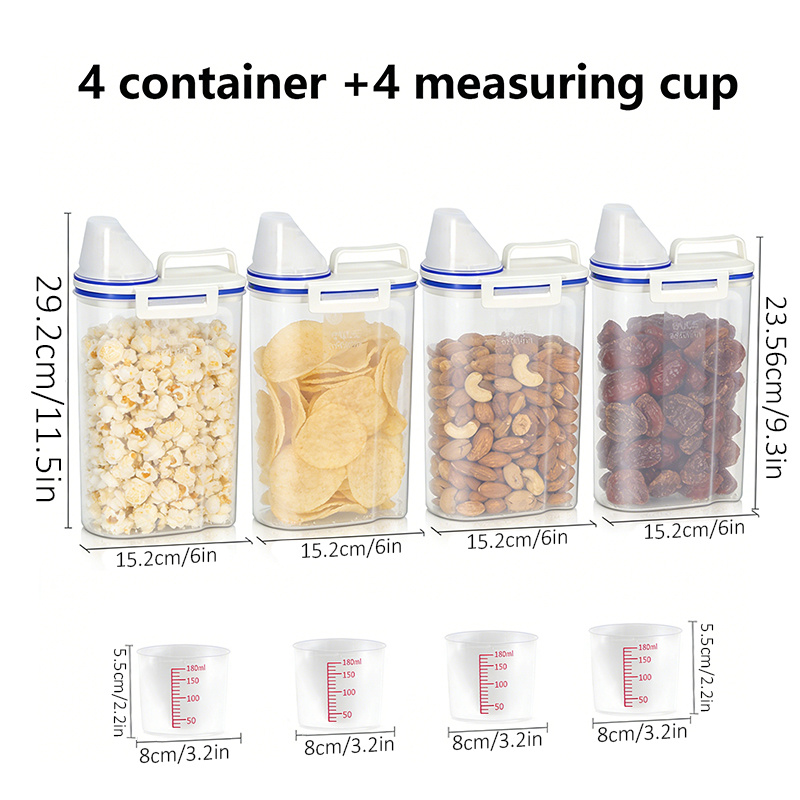 TEMU 8pcs Large Rv Sealed Rice Containers, (4 Containers And 4 Measuring Cups)equipped With Measuring Cups - Moisture-proof, Suitable For Grains,