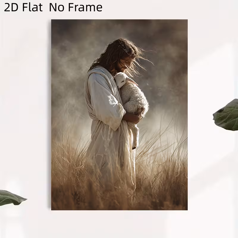 2d flat 2d flat 2d flat no frame posters canvas wall art religious art christian christmas theme holding lamb picture size 8inx10in halloween christmas decor 0