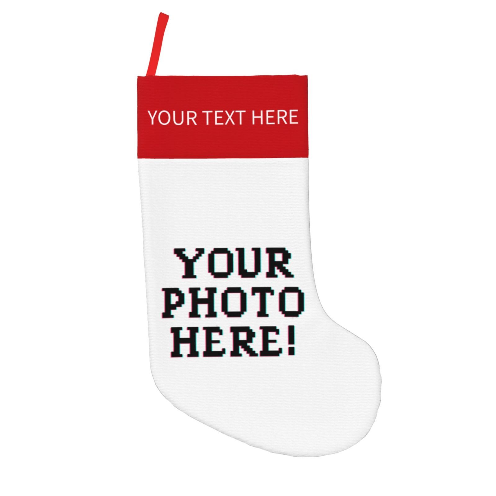 TEMU 1pc Customizable 18in Christmas Socks - Personalize With Your Photo & Text, Polyester Holiday Gift Bag With Hanging Strap, Ideal For Indoor &