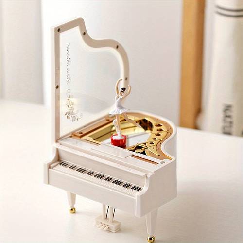 elegant ballerina music box romantic piano design with dancing figurines ideal for birthday wedding gifts classic white golden plastic material musical figurine