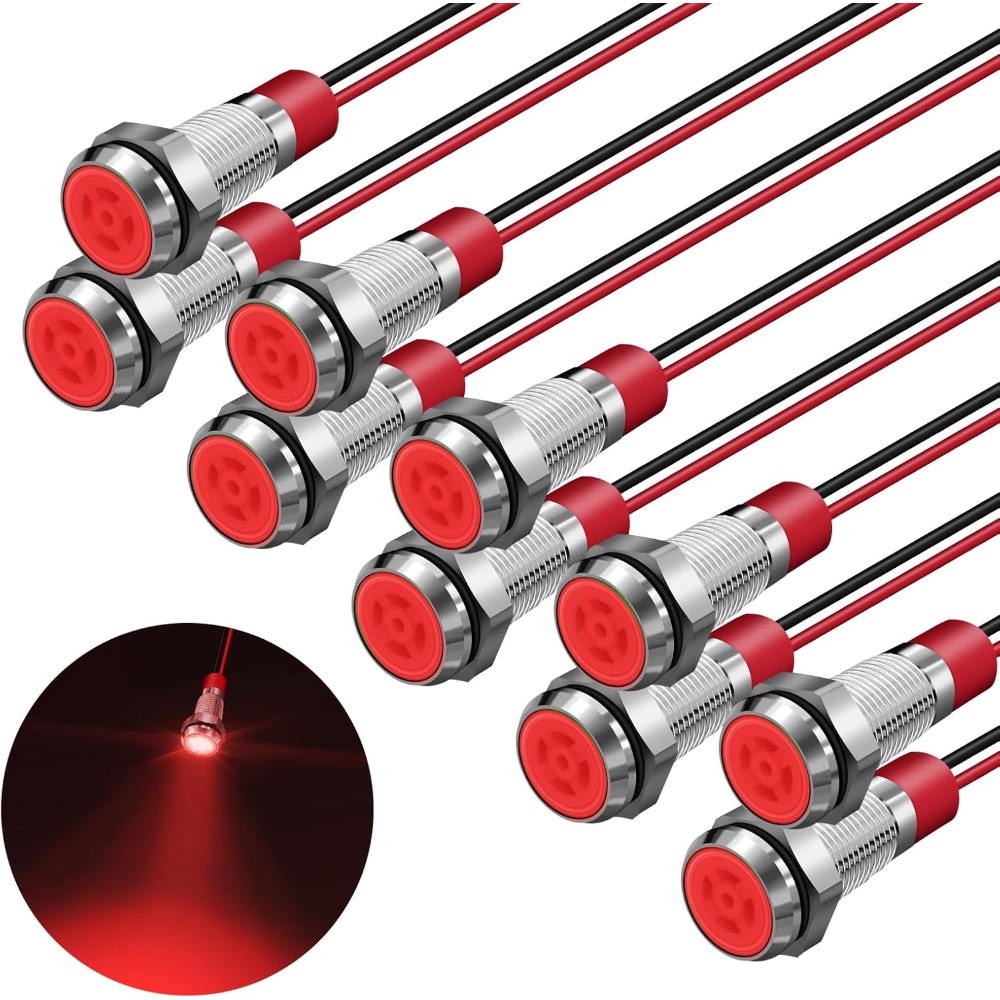 TEMU 10 pz Luci Spia a LED da 6mm, Luci di Segnalazione a in Metallo 12-24V, Adatte per Migliorie Fai da Te Domestiche, Accessori per Giocattoli Fai