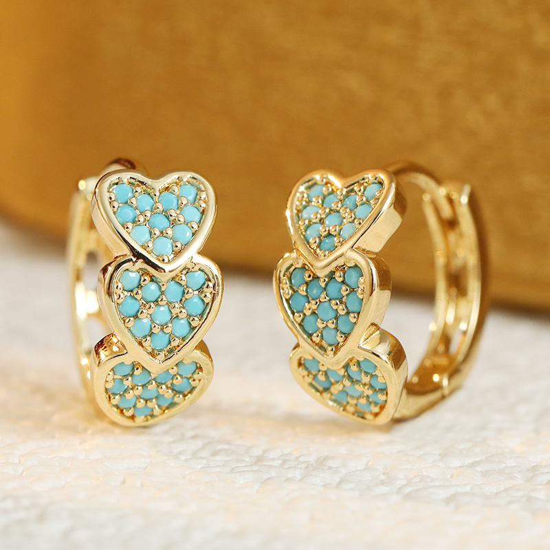 Women's Turquoise Heart-Shaped Circle Earrings, Handmade