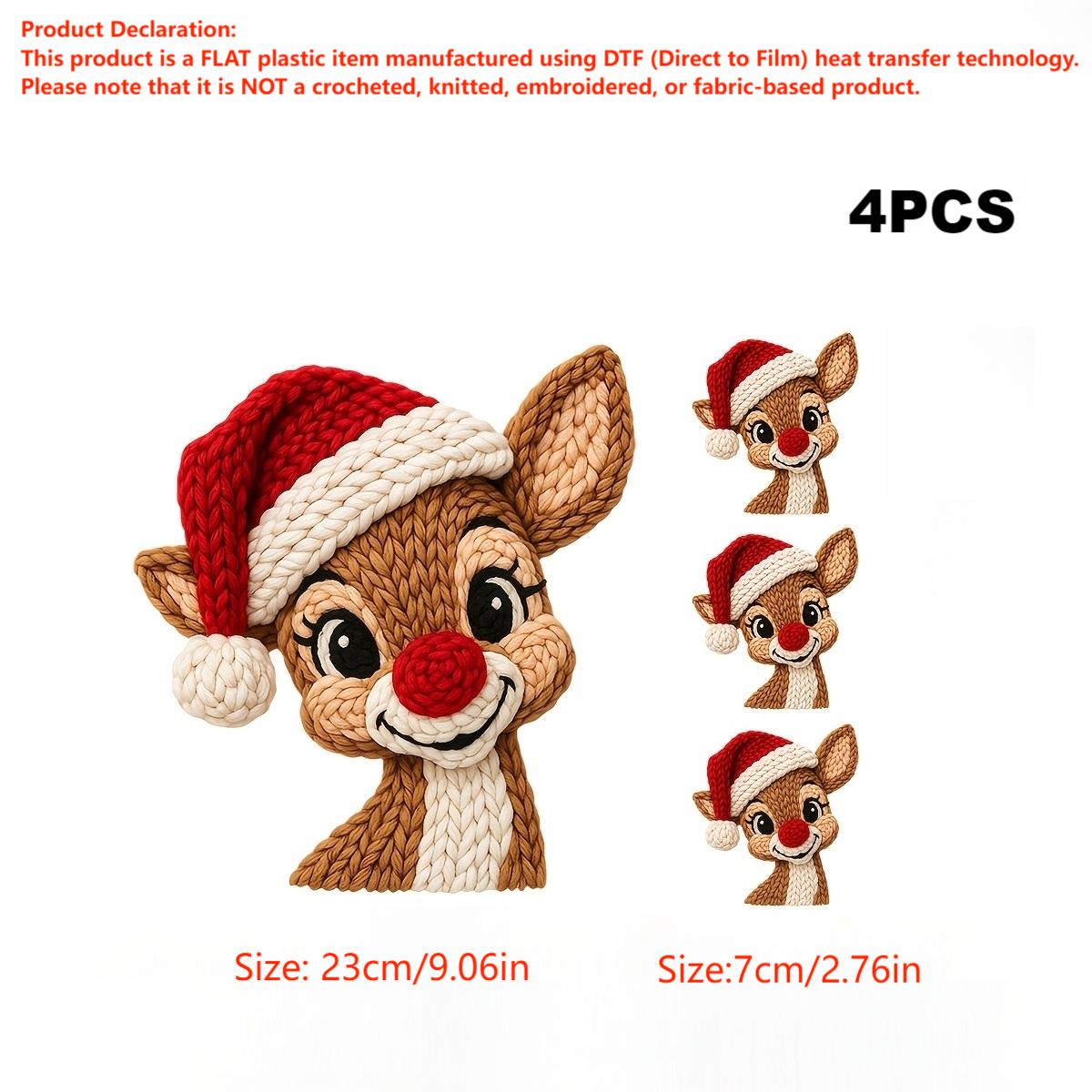 TEMU 4 piezas de de punto Navidad de los Hilo Pegatinas de transferencia de DTF Pegatinas de prensa a , Pegatinas decorativas lavables para ropa,