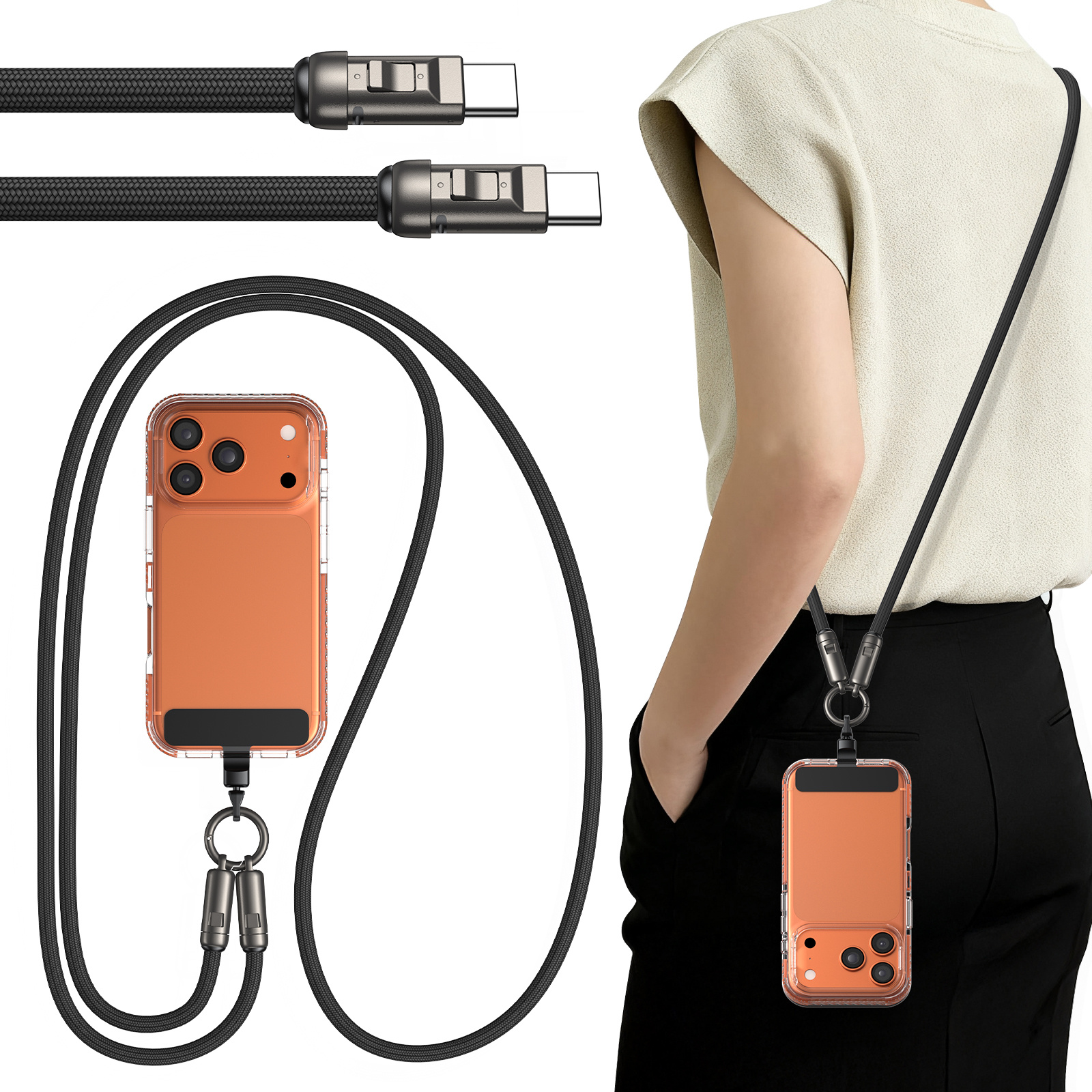 240W Fast Charging Type C Type C Lanyard Data Cable Supports