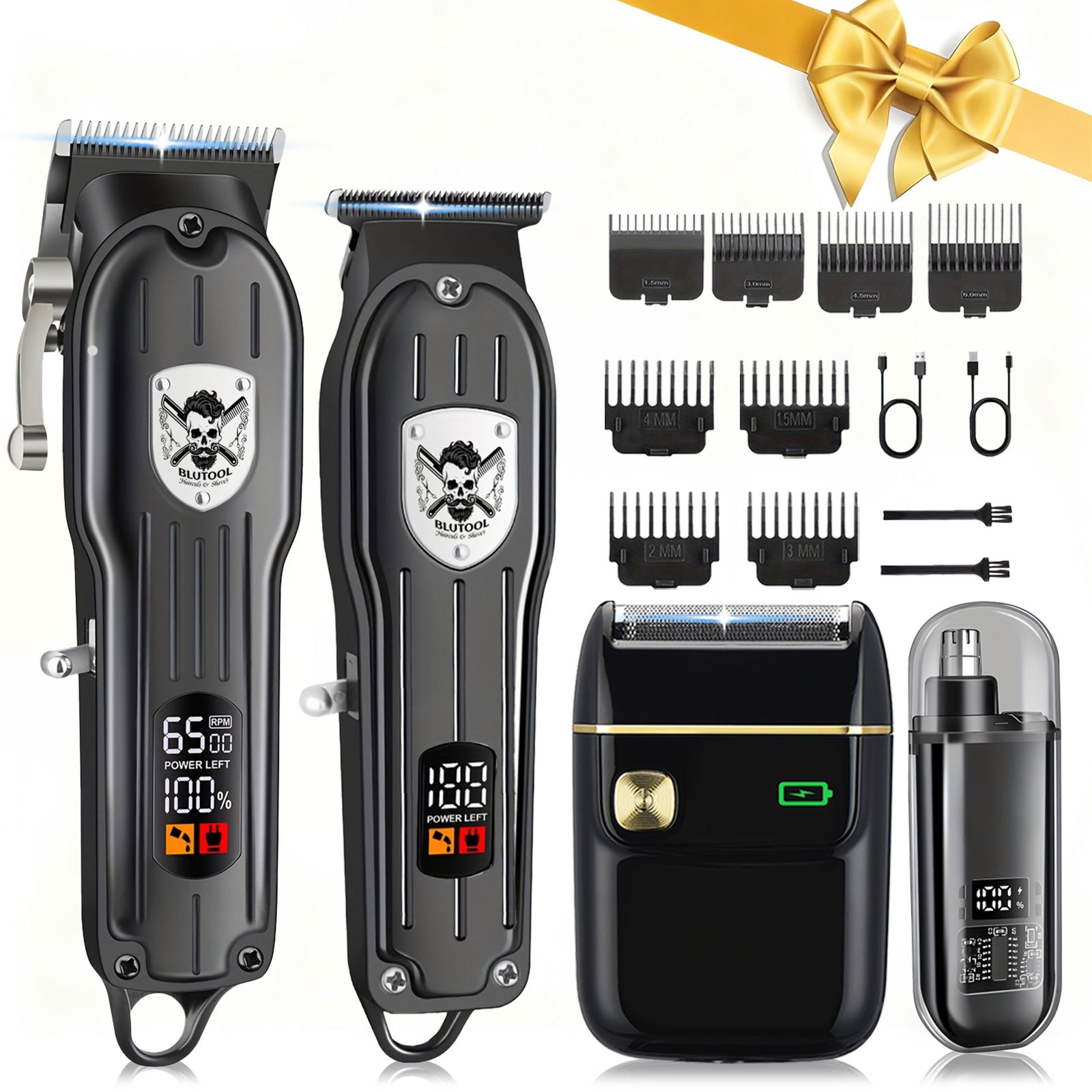 TEMU Men's Professional Hair Clipper Set, Including Hair Clippers, Electric Shaver And Nose Hair Trimmer, Cordless Hair Clipper Set With Lcd Display, Holiday Gift.