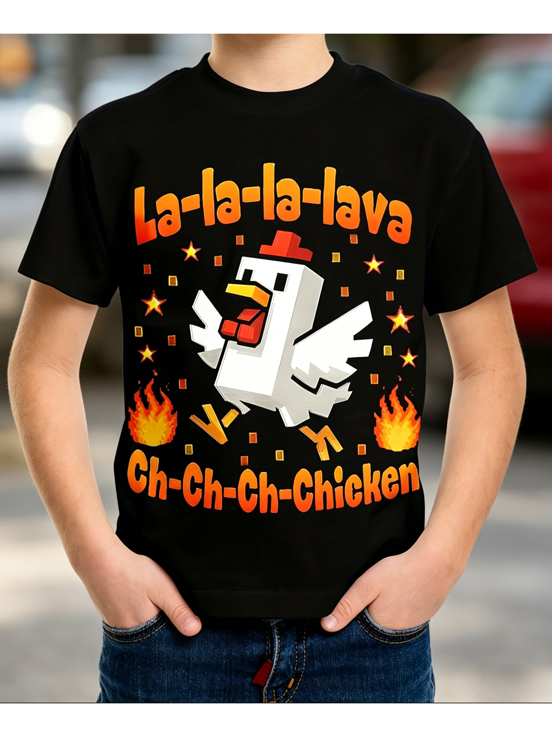 photo de l'article t-shirt à imprimé numérique pour garçons, t-shirt tendance à manches courtes dété pour garçons avec motif de   carré pixel flamme de dessin  , haut à motif de   de dessin  , respirant et   pour les vêtements denfants, t-shirt décontracté, tissu   et respirant, lavable en machine
