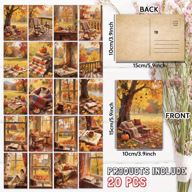 TEMU 20 stuks Postkaarten Set – Herfstthema Collectie: de Warmte en Schoonheid van Herfstsferen, Verzamelbare Woondecoratie & Scrapbooking Kaarten (4