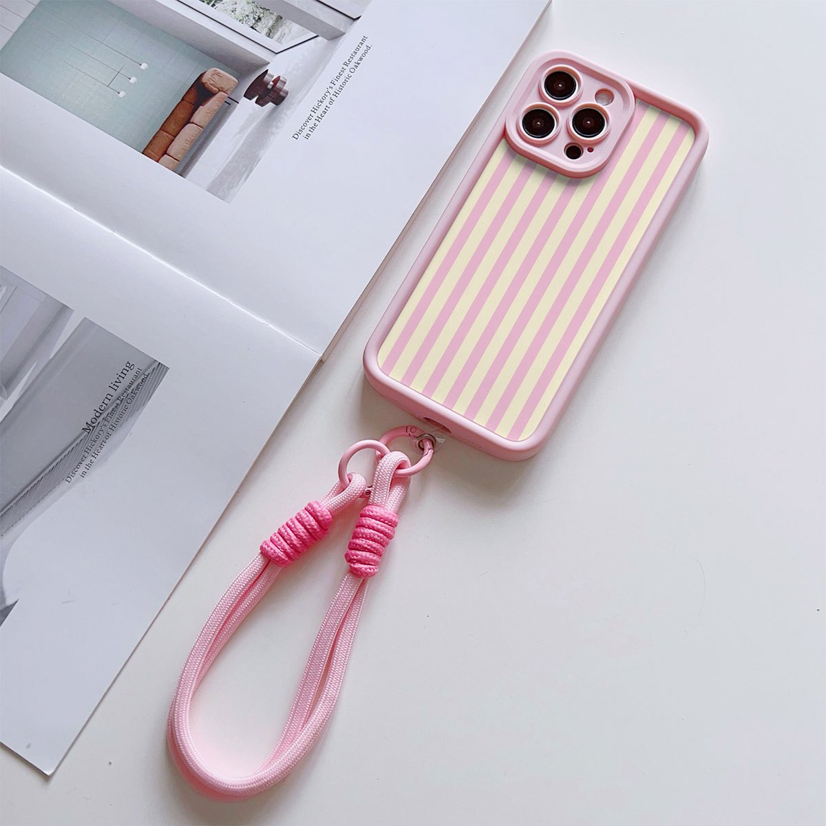 TEMU para teléfono: una práctica con cordón y correa de muñeca de rayas verticales rosas, una de TPU a prueba de caídas fácil de usar para iPhones de