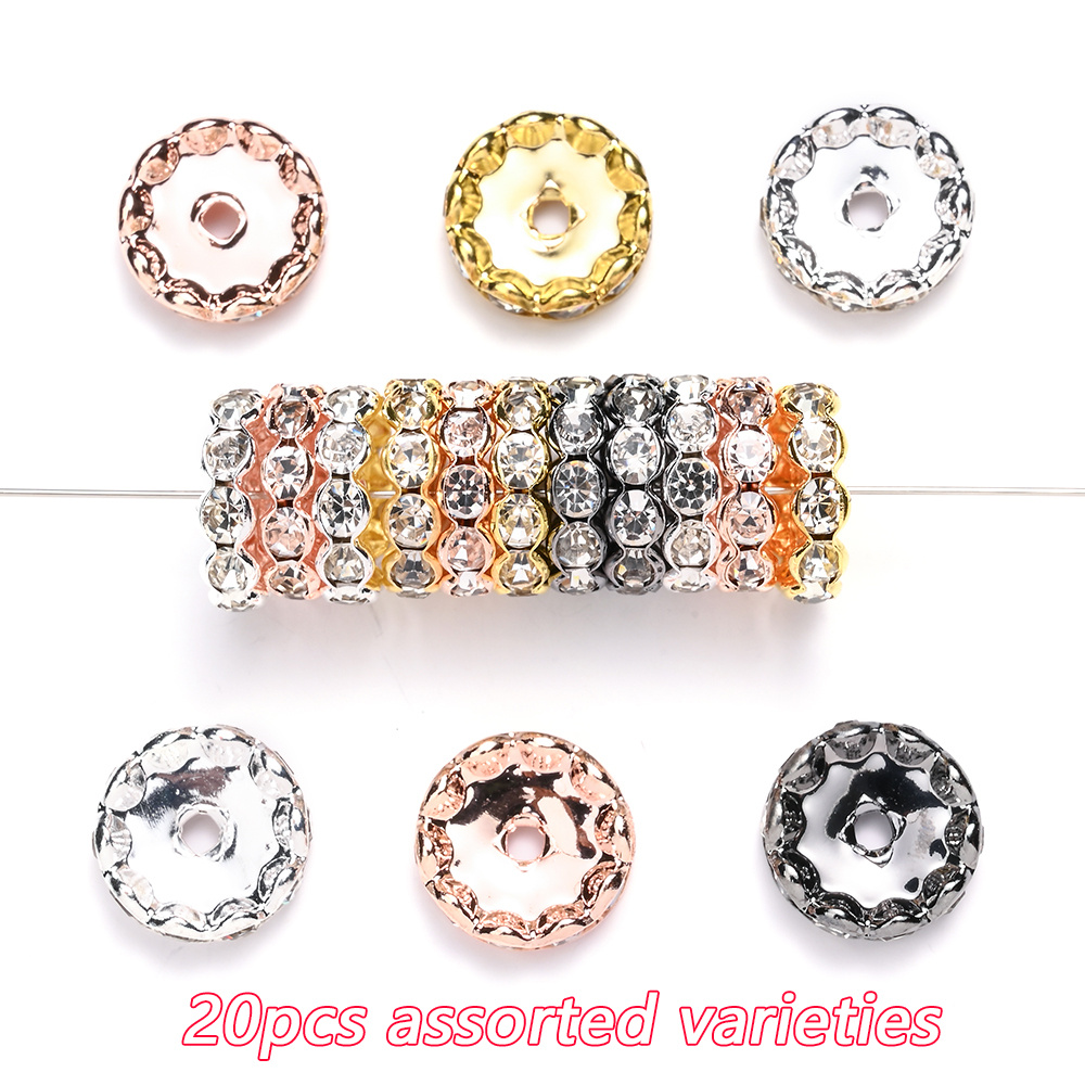 TEMU 20 Stück 15 mm durchsichtige Strass-Abstandshalter-Perlen, zufällige Farben, wellenförmige Perlen & Perlen-Sortiment zum Perlenarbeiten für