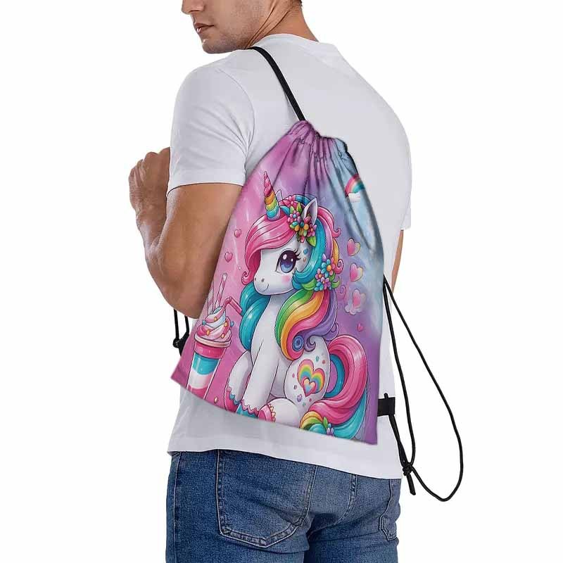 Image of 1pc Rainbow Unicorn Milkshake Print Backpack, Durable Oxford Fabric, Portable, Multi-pocket, Suitable For Gym, Travel, Sports