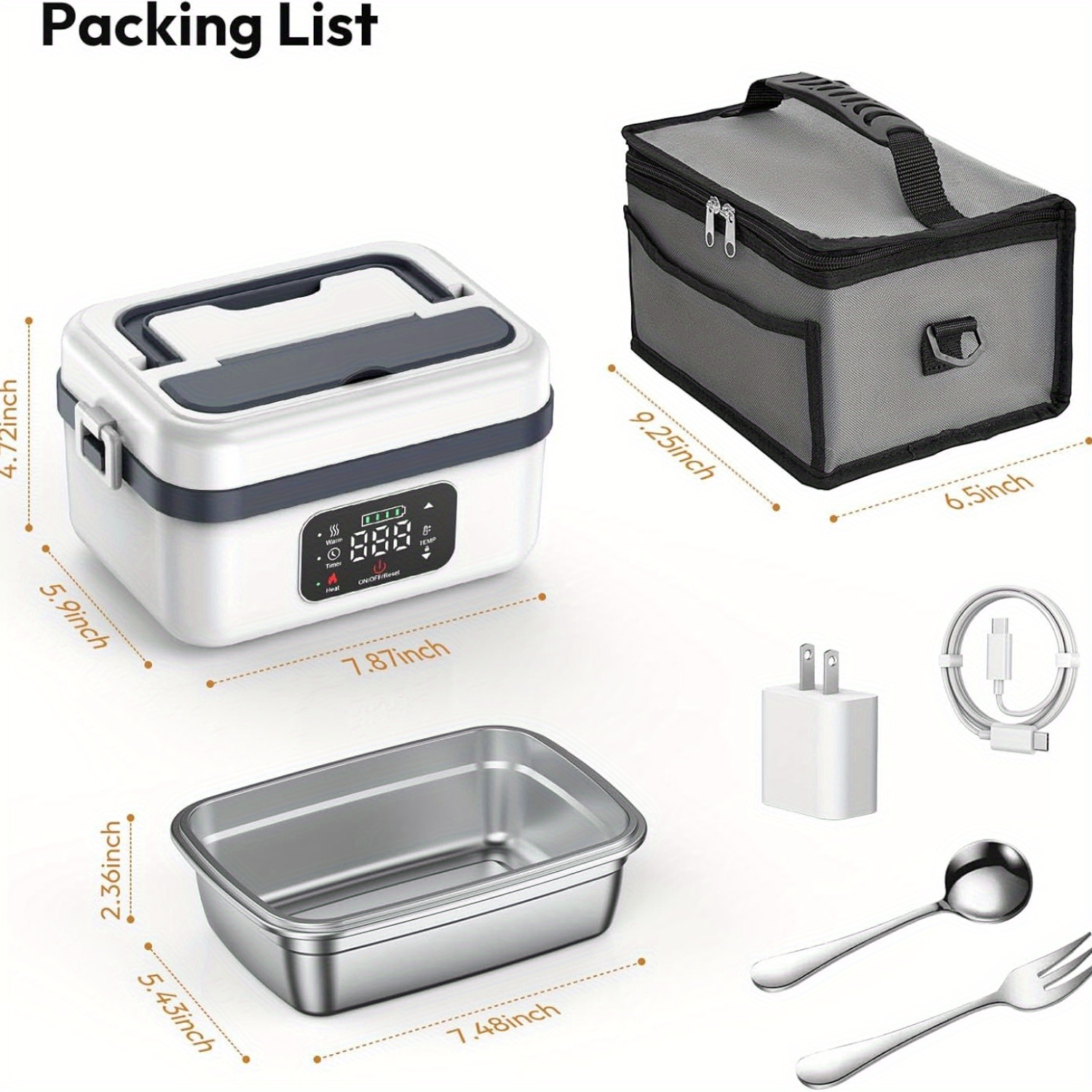 1l rechargeable self heating lunch box for adults portable usb powered lunch warmer with   304 stainless   ideal for work camping and meal prep   2 bento boxes 1l capacity hand wash   box accessories camping food storage modern lunchbox durable plastic lid Product details 0